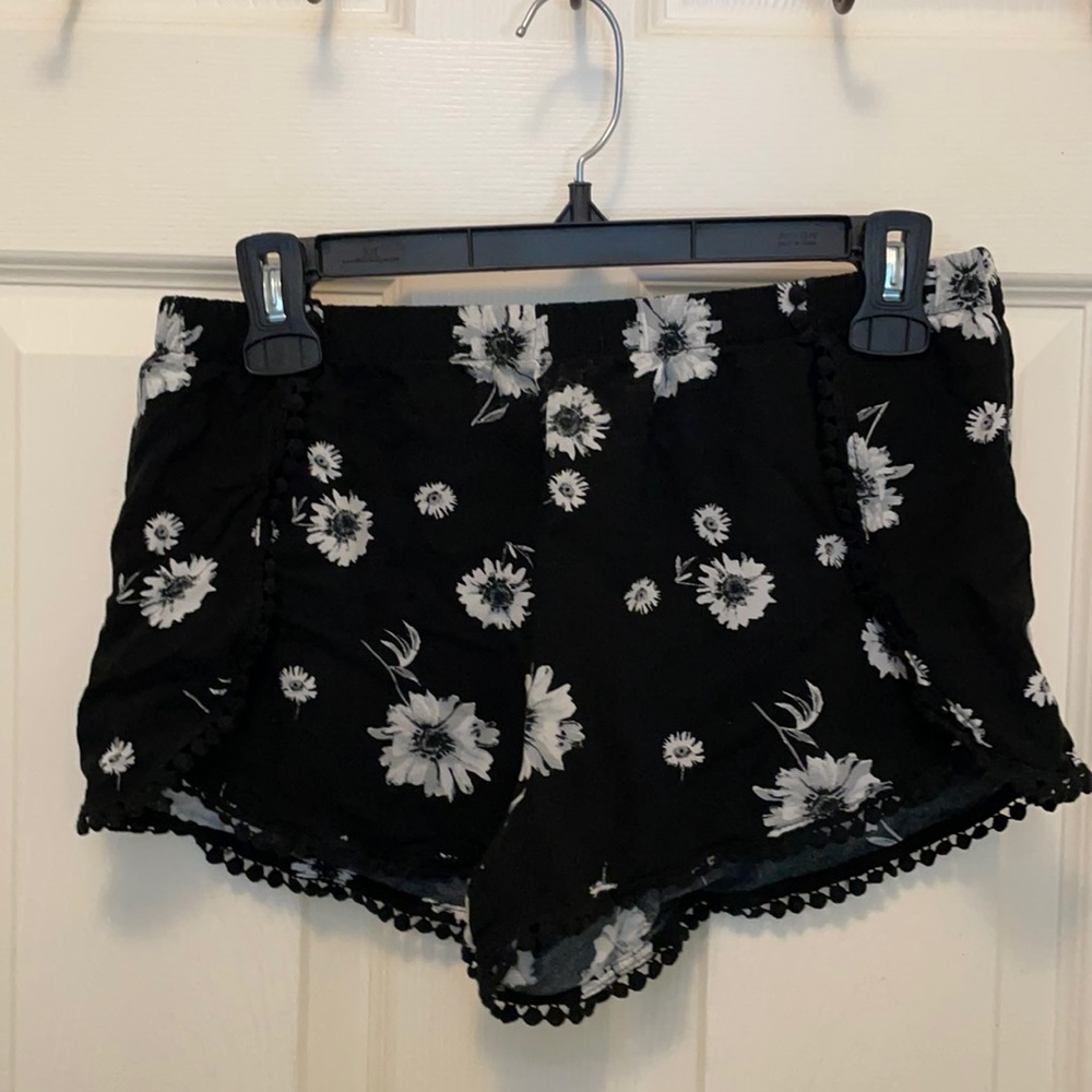 Black Floral Shorts